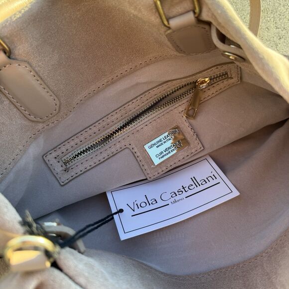 NWT Viola Castellani Suede Tote Crossbody Shoulder Bag Beige Cappuccino ITALY - Picture 5 of 10
